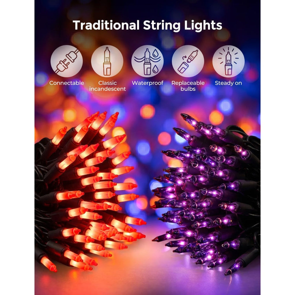 20FT Purple Orange Halloween Lights For Outdoor Indoor Decorations Incandescent