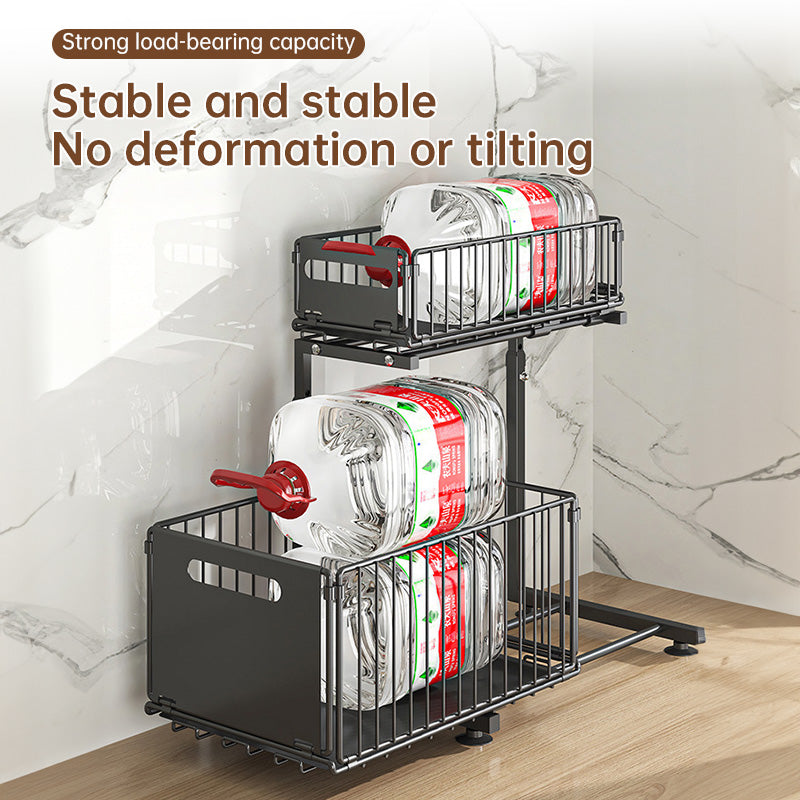2-tier pull-out cabinet organizer, adjustable kitchen basket, under-sink organizer, spice rack, drawer slide.