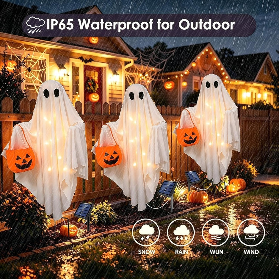 Solar Ghost Halloween Lights 2Pack Hanging Stake Yard Deco