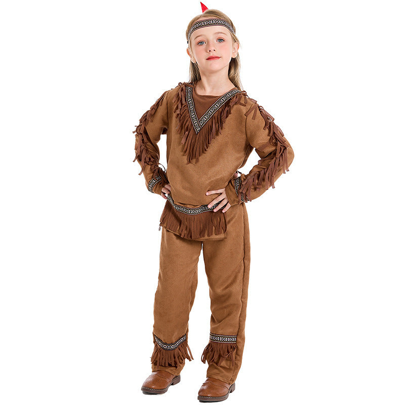 Children's Halloween Stage Performance Costume Native  Indian Chief Costume for Boys