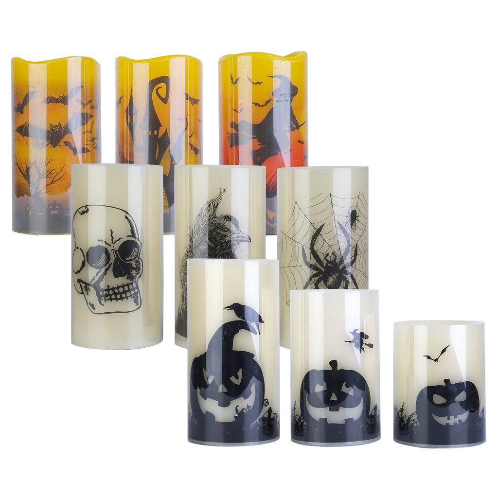 3 Pack Halloween Flameless Candle Lamp With Timer Setting Battery Operated Warm