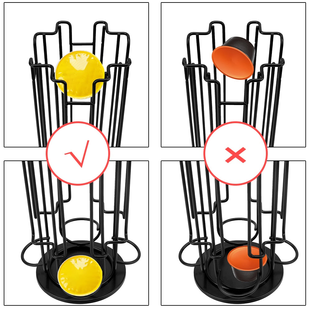 24Cups Rotatable Coffee Pod Holder For Dolce Gusto Capsule Display Capsule Rack Stainless Steel Tower Stand Storage Shelves