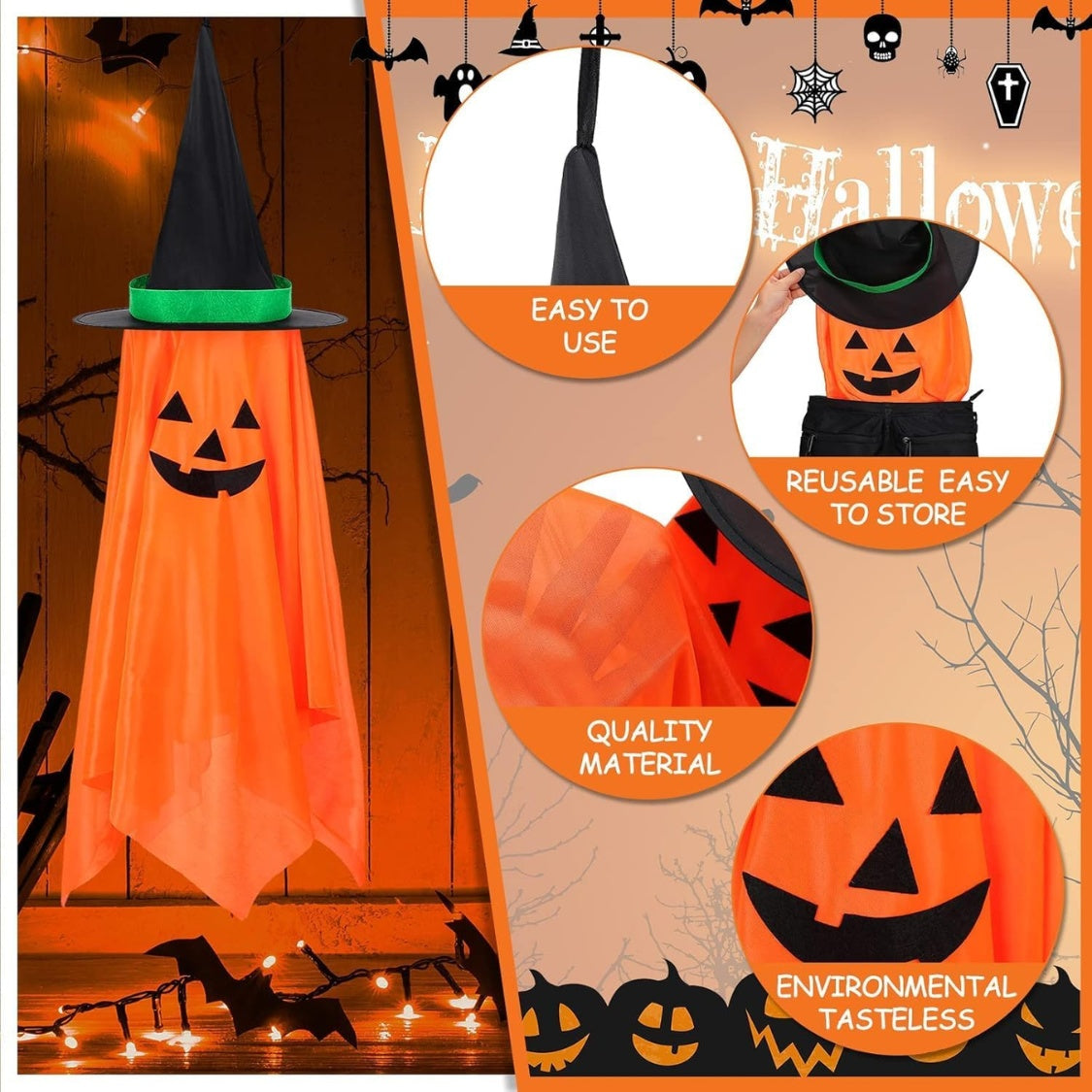 2Pcs Halloween Decorations, Halloween Pumpkin Decorations, Hanging Pumpkin