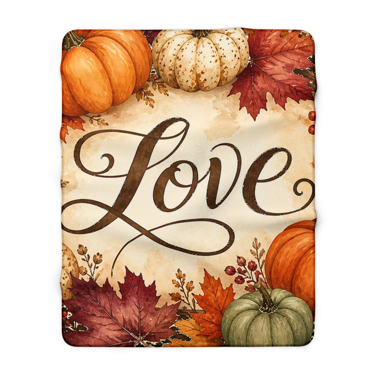 Autumn Pumpkin Love Sherpa Fleece Blanket Fall Throw Halloween Thanksgiving Cozy Gift