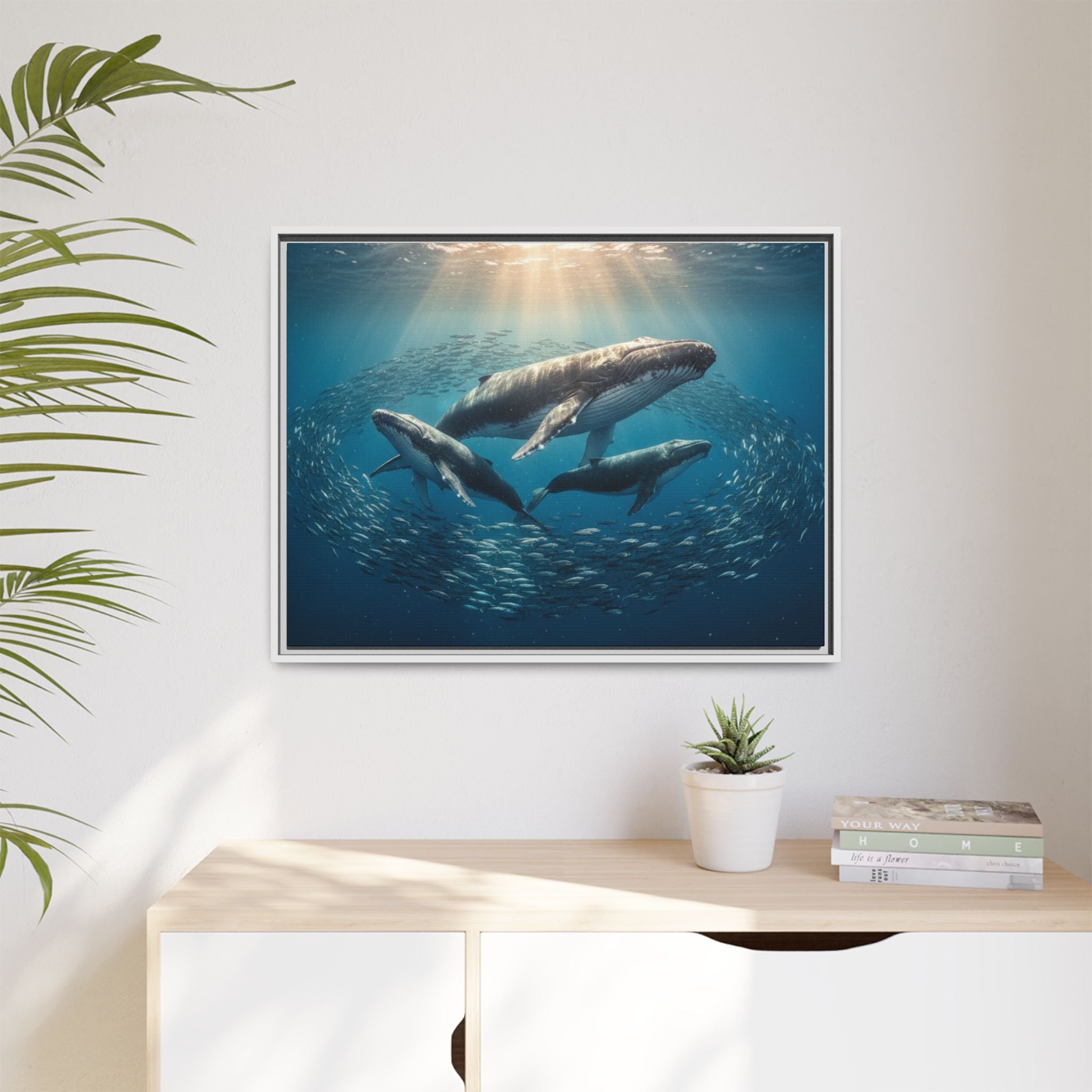 Whale Family Canvas Wall Art - Framed - Stunning