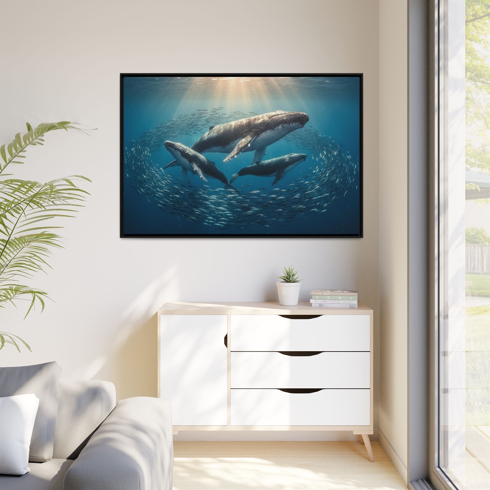 Whale Family Canvas Wall Art - Framed - Stunning
