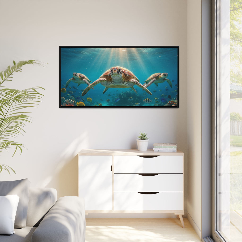 Sea Turtle Ocean Art — Framed Matte Canvas Wall Art