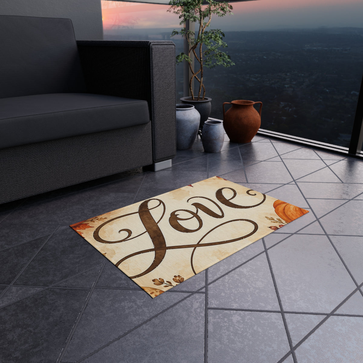 Autumn Pumpkin Love Entryway Mat Fall Doormat Halloween Thanksgiving Seasonal Gift Rug