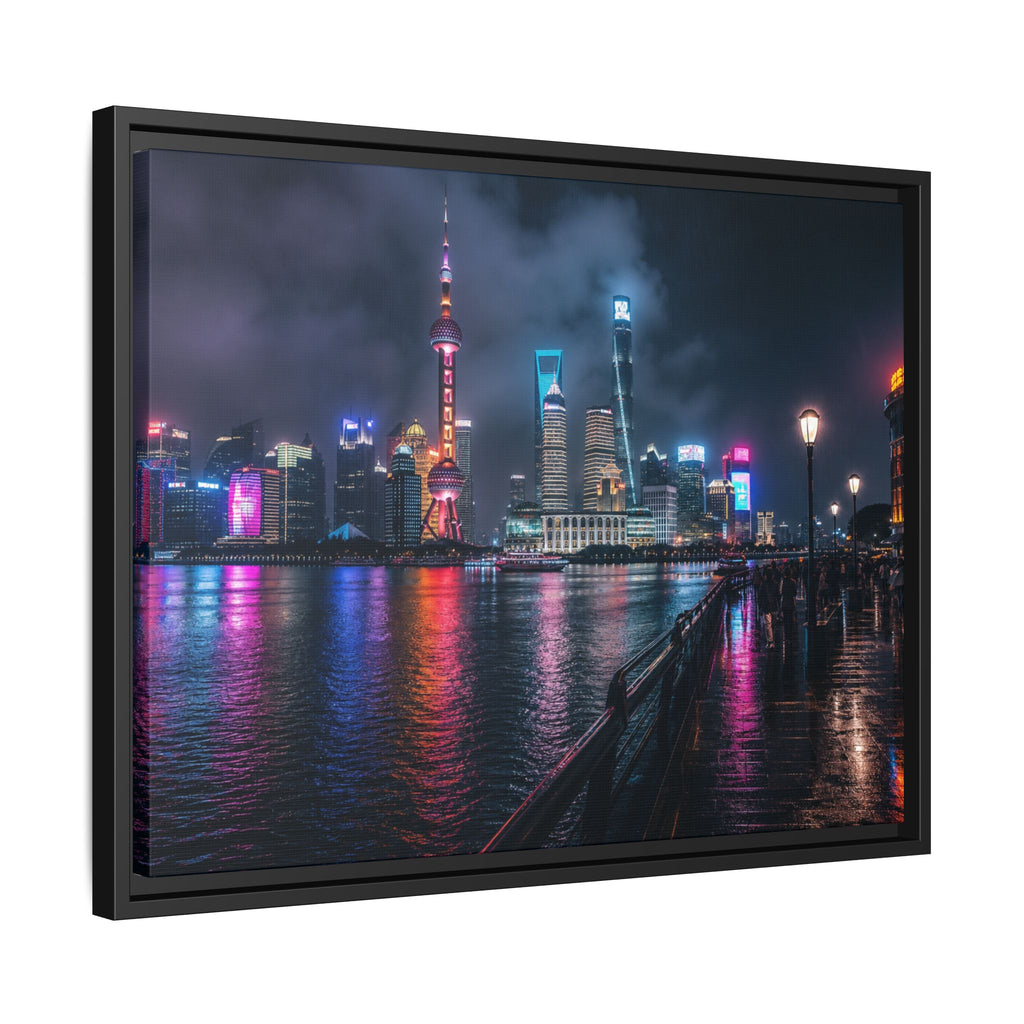 Shanghai Neon Night Canvas Wall Art Print Ready to Hang