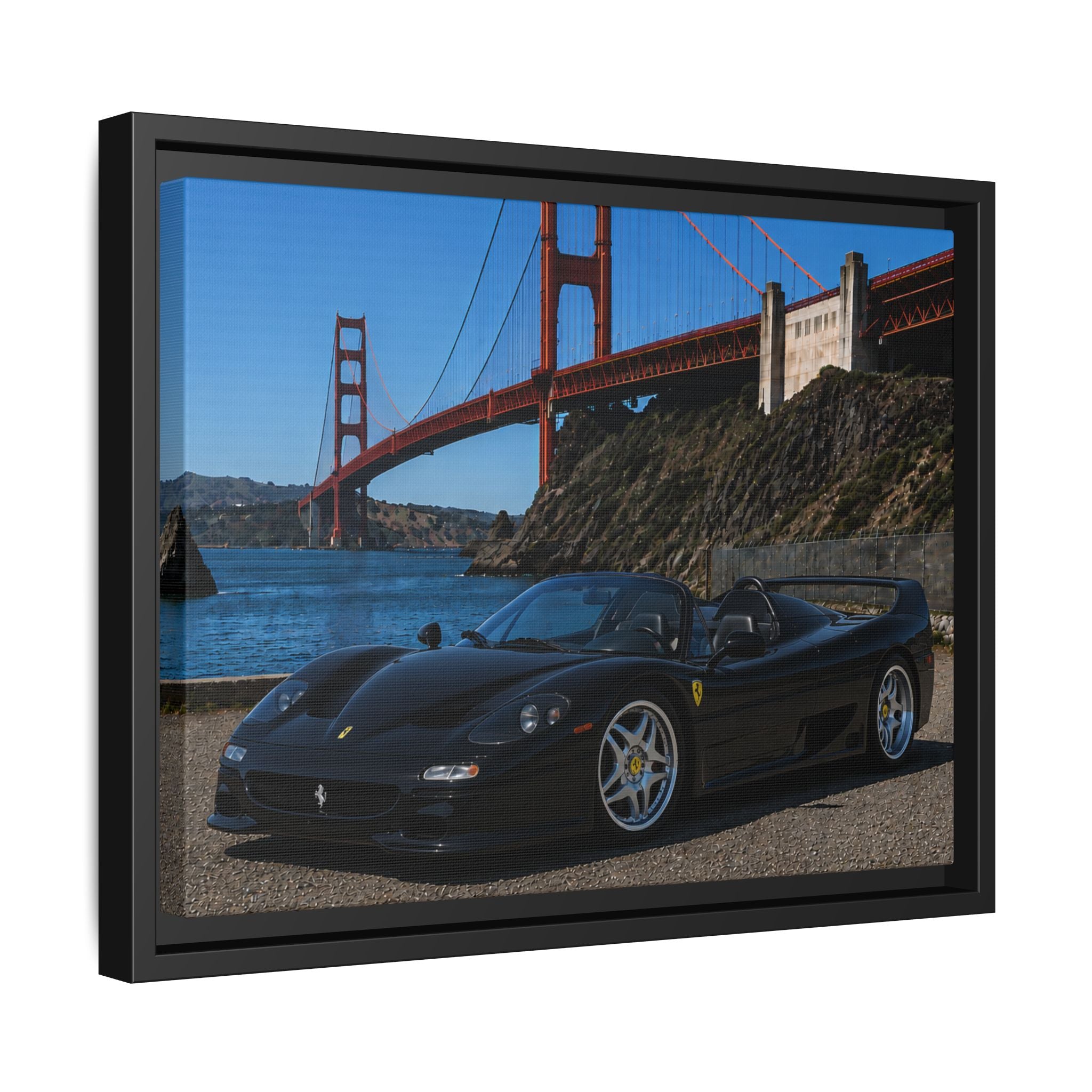 Ferrari F50 1995 — By The Golden Gate Bridge - Framed Canvas Matte Print