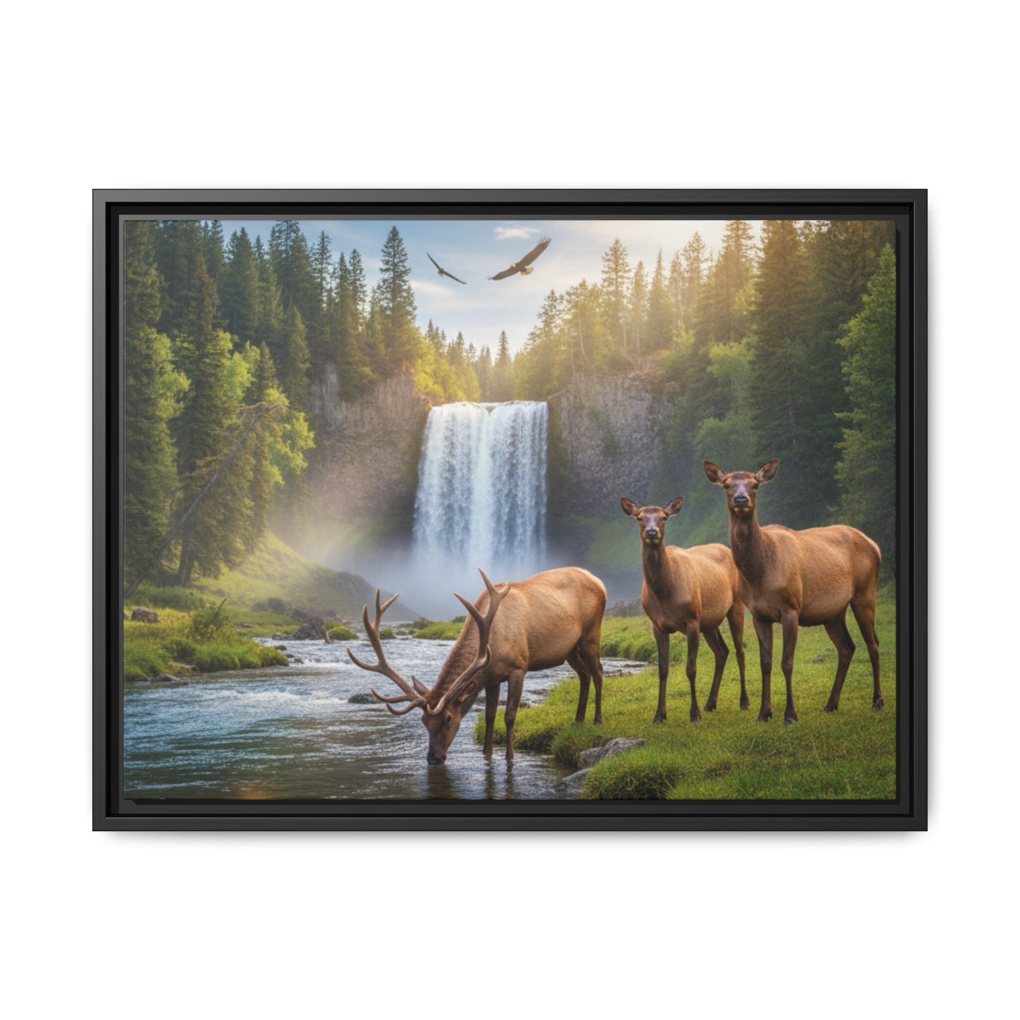Elk Forest Landscape Wall Art - Eagles Flying - Stunning