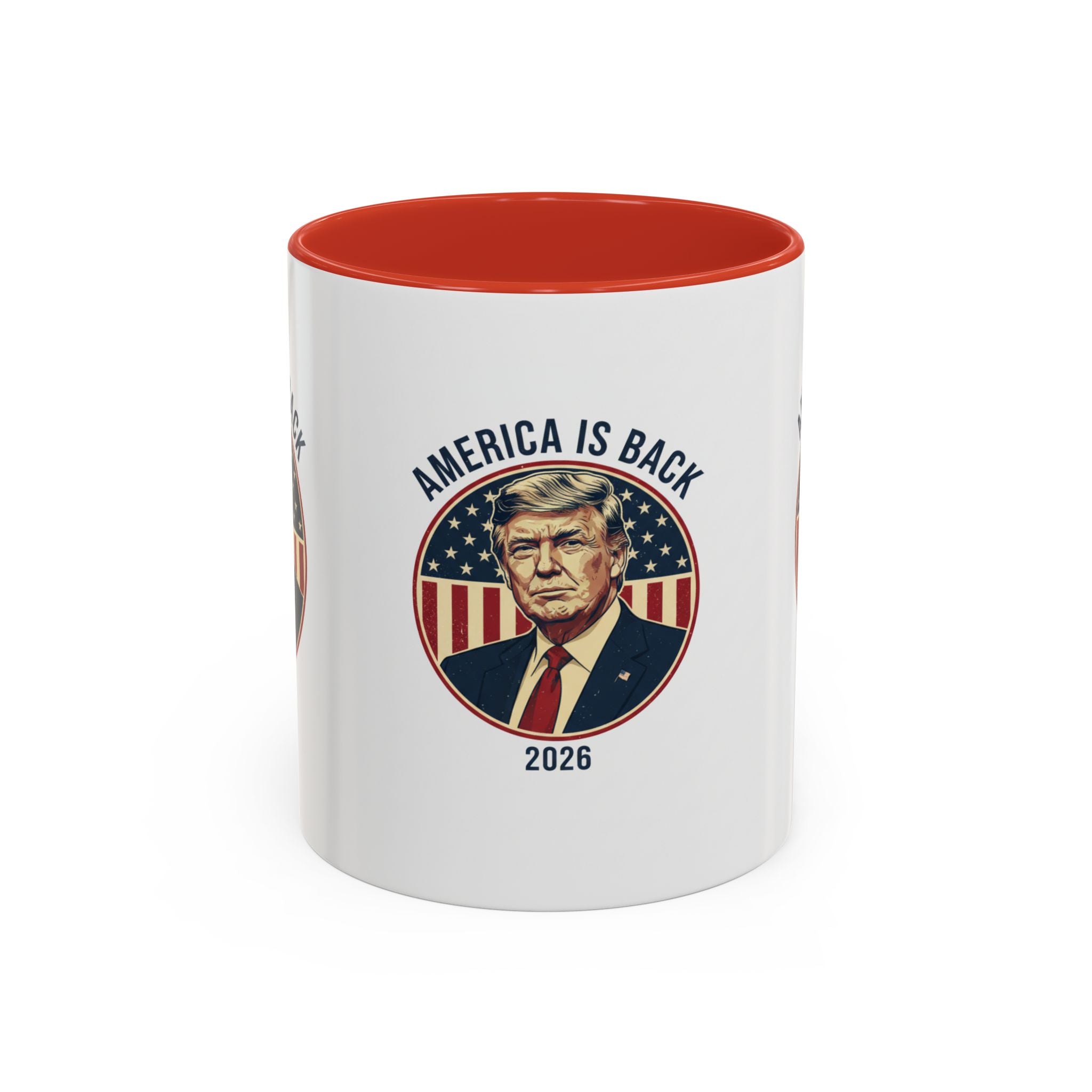 America Is Back 2026 Accent Coffee Mug — Patriotic Trump Campaign Ceramic Mug