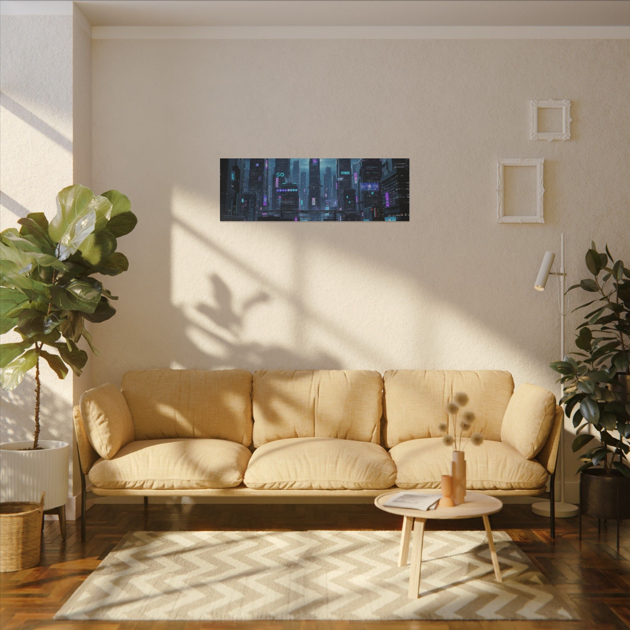 Cyberpunk Cityscape Matte Canvas Print — Neon Futuristic Wall Art