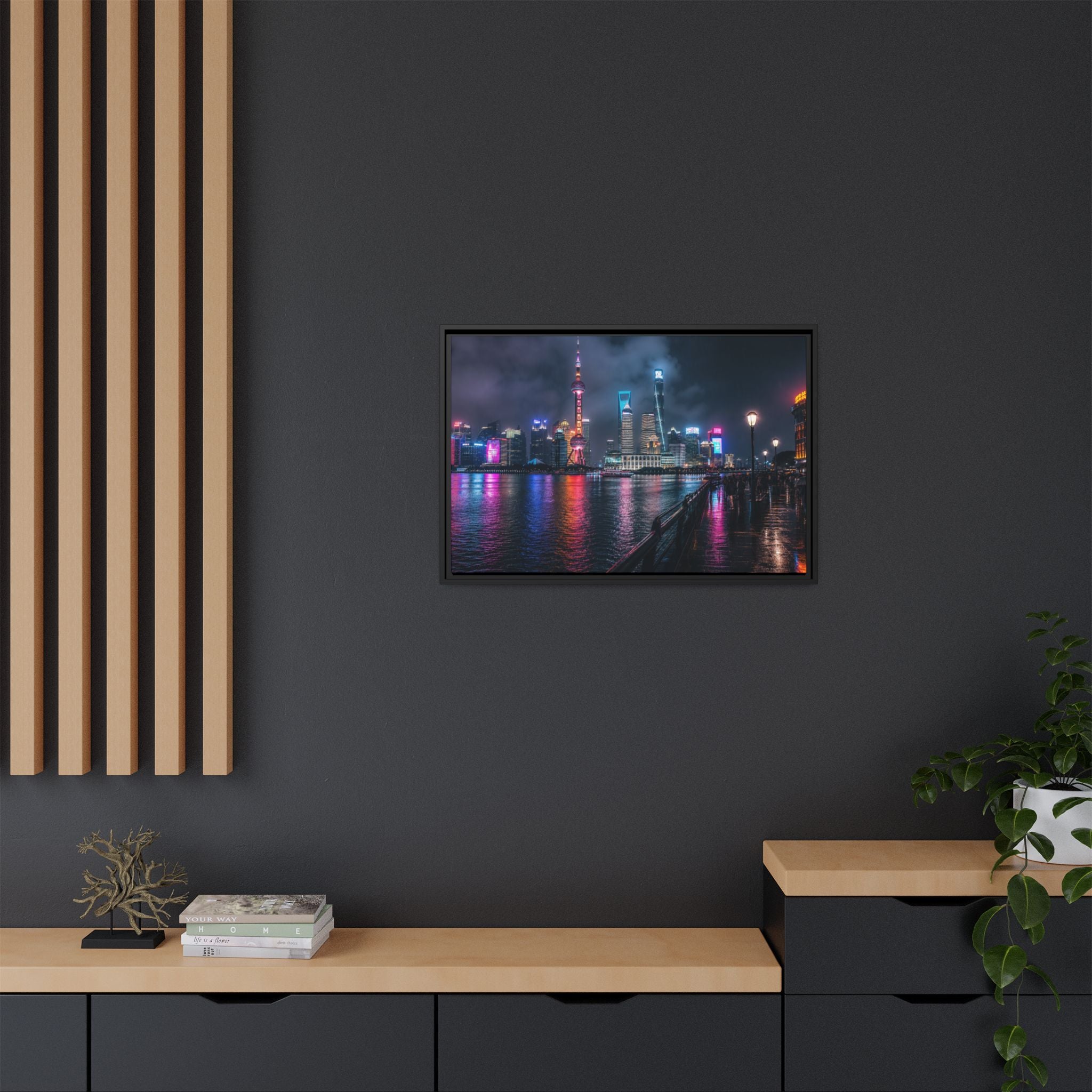 Shanghai Neon Night Canvas Wall Art Print Ready to Hang