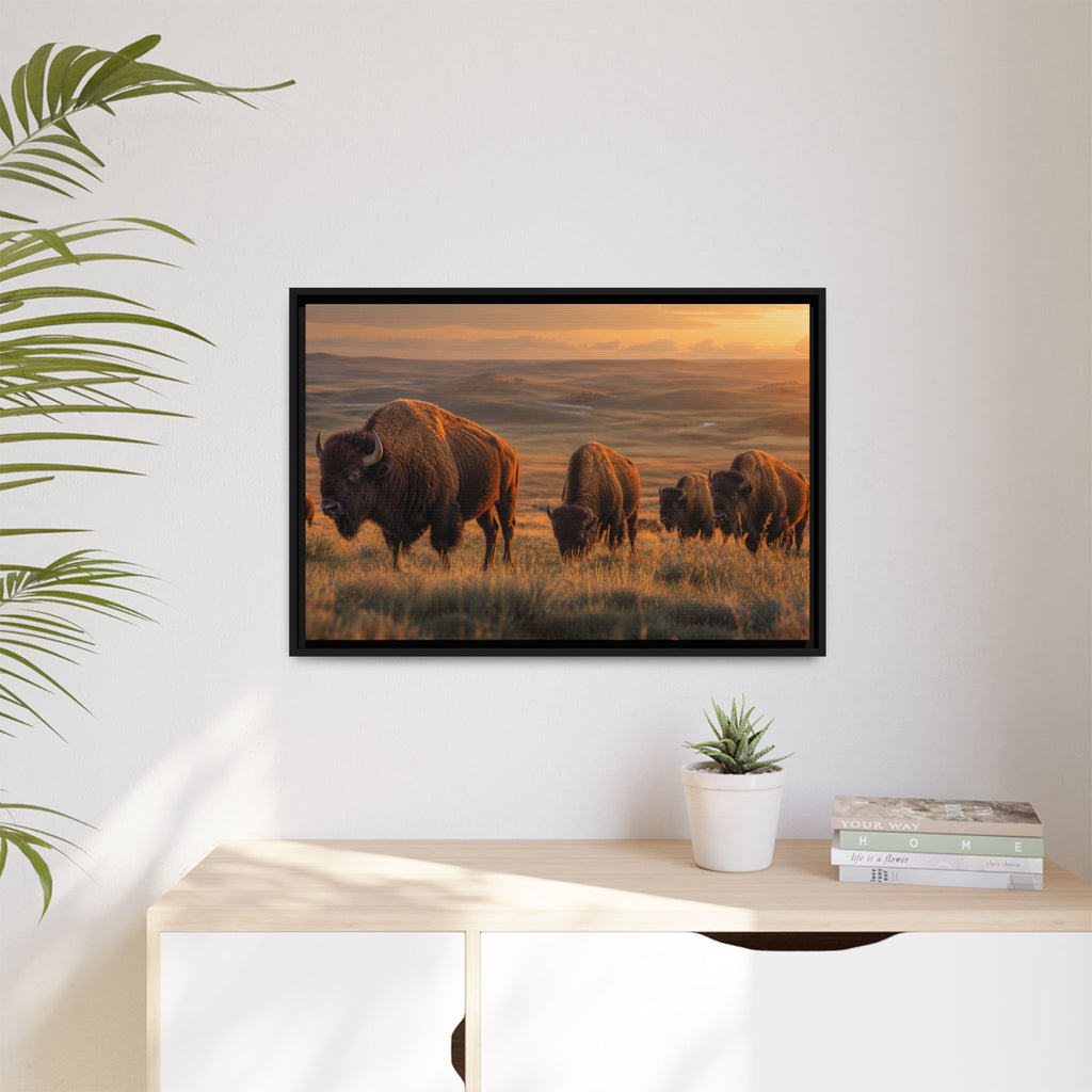 Bison Plains Golden Hour Canvas Wall Art Print Ready to Hang