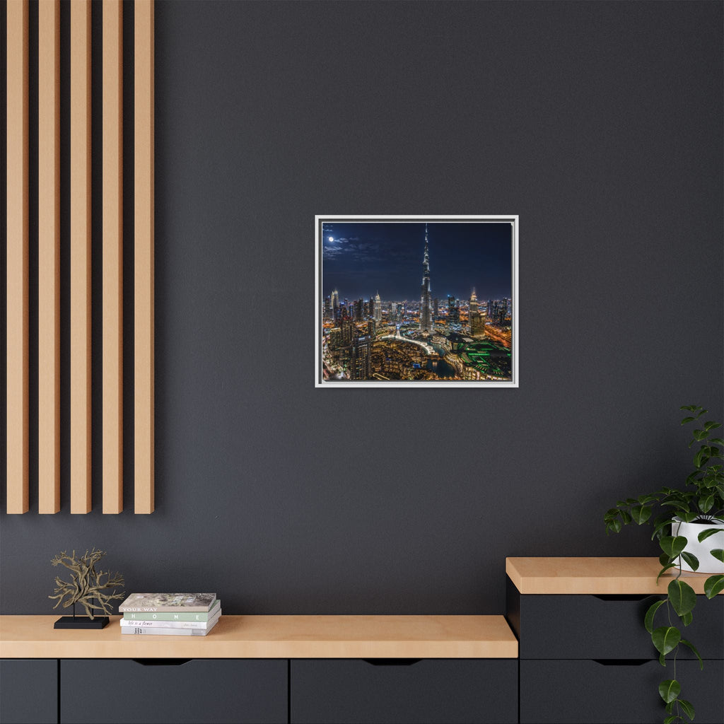 Dubai Night Skyline Matte Framed Canvas Print