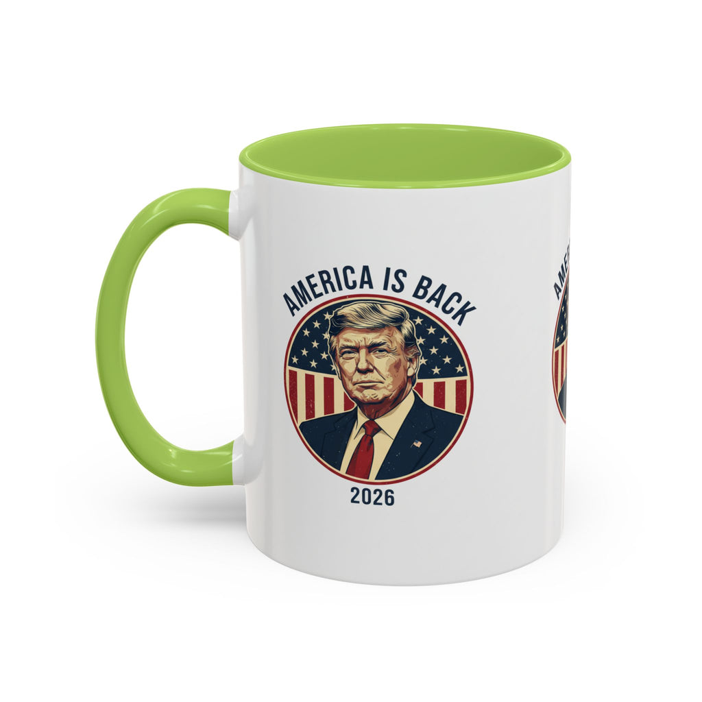 America Is Back 2026 Accent Coffee Mug — Patriotic Trump Campaign Ceramic Mug
