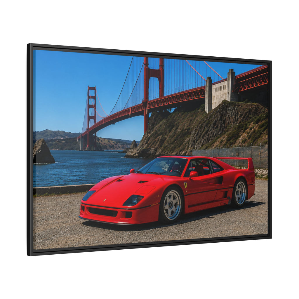 Ferrari F40 1987  — Red Sexy Sports Car by Golden Gate Bridge - Stunning Framed Canvas