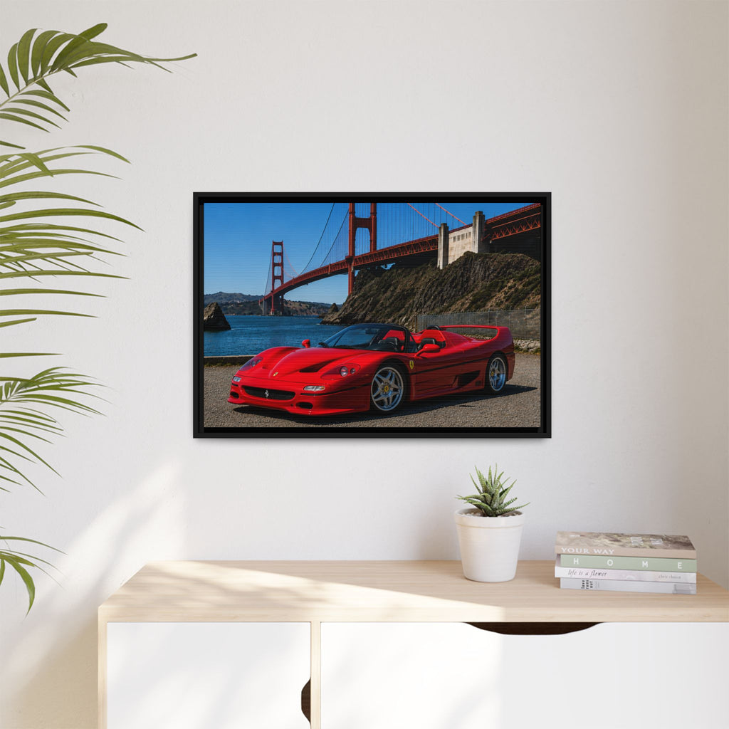 Ferrari F50 1995 Red - At Golden Gate Bridge - Stunning Framed Canvas Wall Art