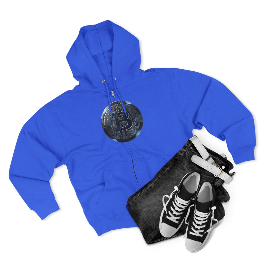 Bitcoin Coin Zip Hoodie — Crypto Logo Zip-Up Hoodie for Bitcoin Enthusiasts