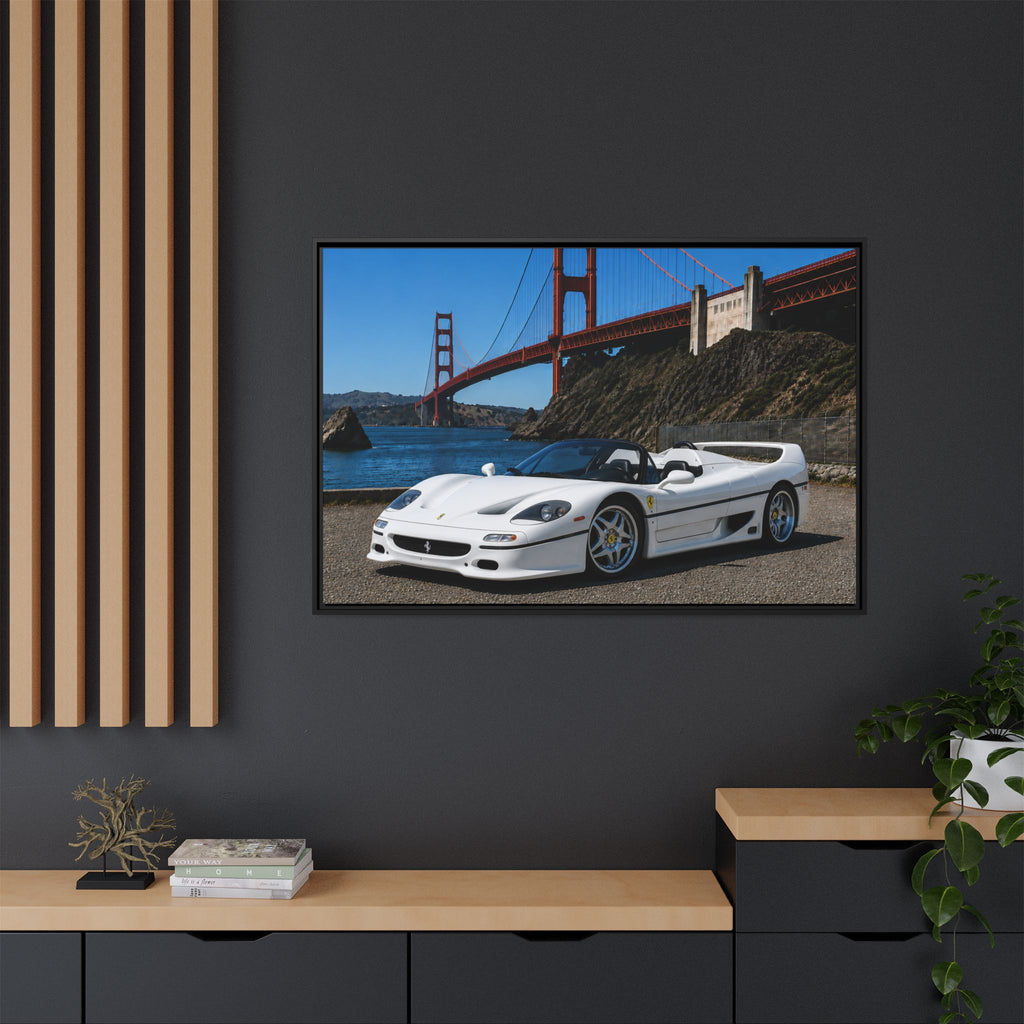 Ferrari F50 1995 — At The Golden Gate Bridge --Matte Framed Canvas Print