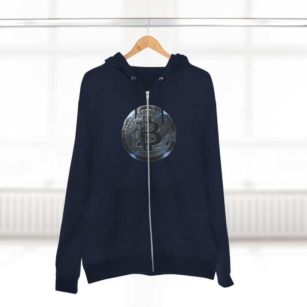 Bitcoin Coin Zip Hoodie — Crypto Logo Zip-Up Hoodie for Bitcoin Enthusiasts