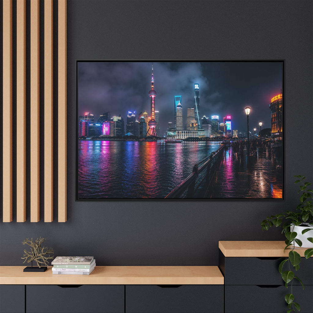 Shanghai Neon Night Canvas Wall Art Print Ready to Hang