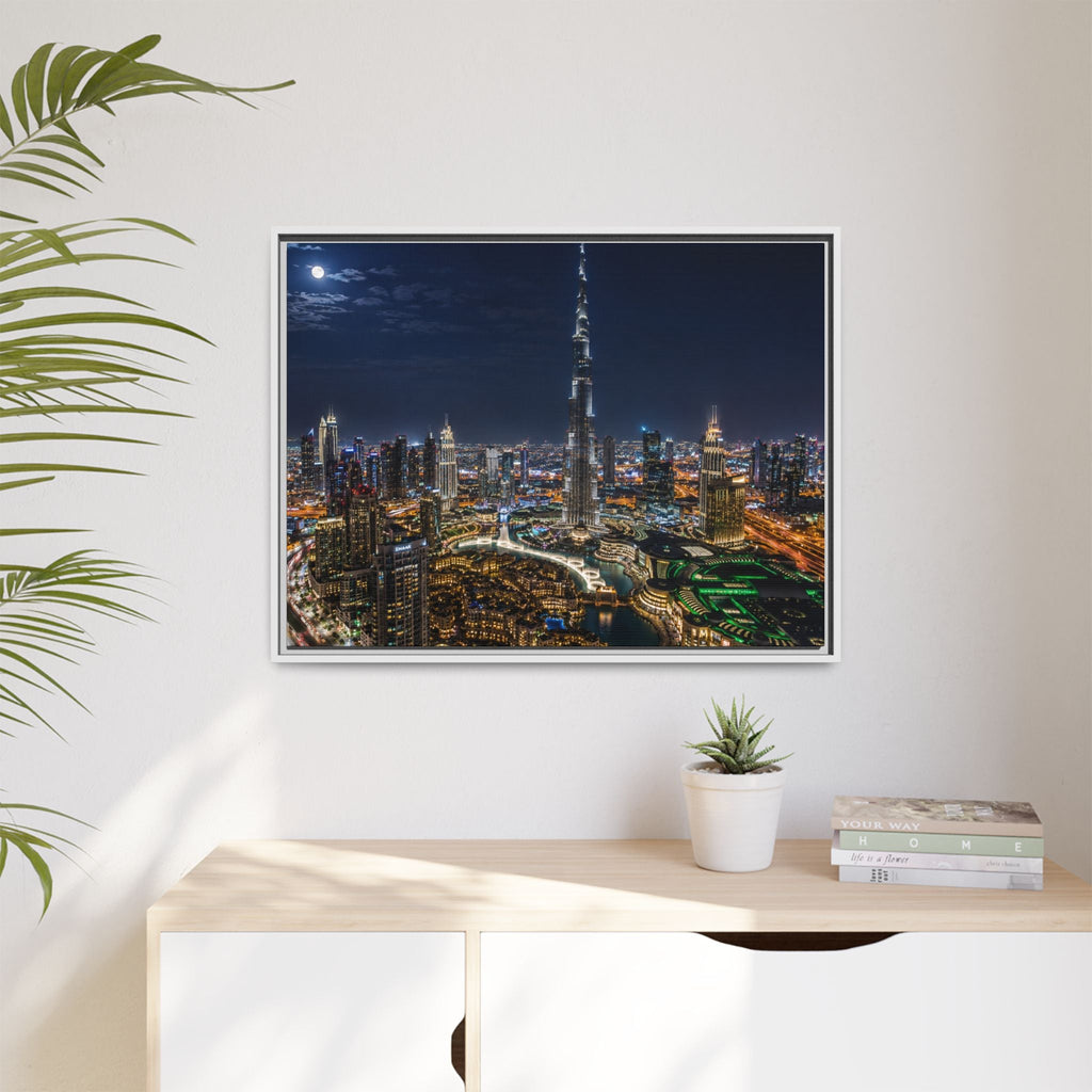 Dubai Night Skyline Matte Framed Canvas Print