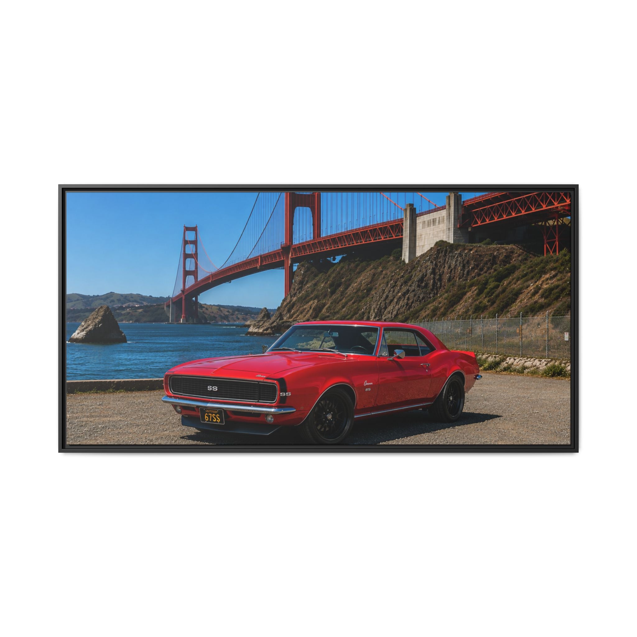 1967 Camaro SS - Stunning Camaro at Golden Gate Bridge - Framed Canvas