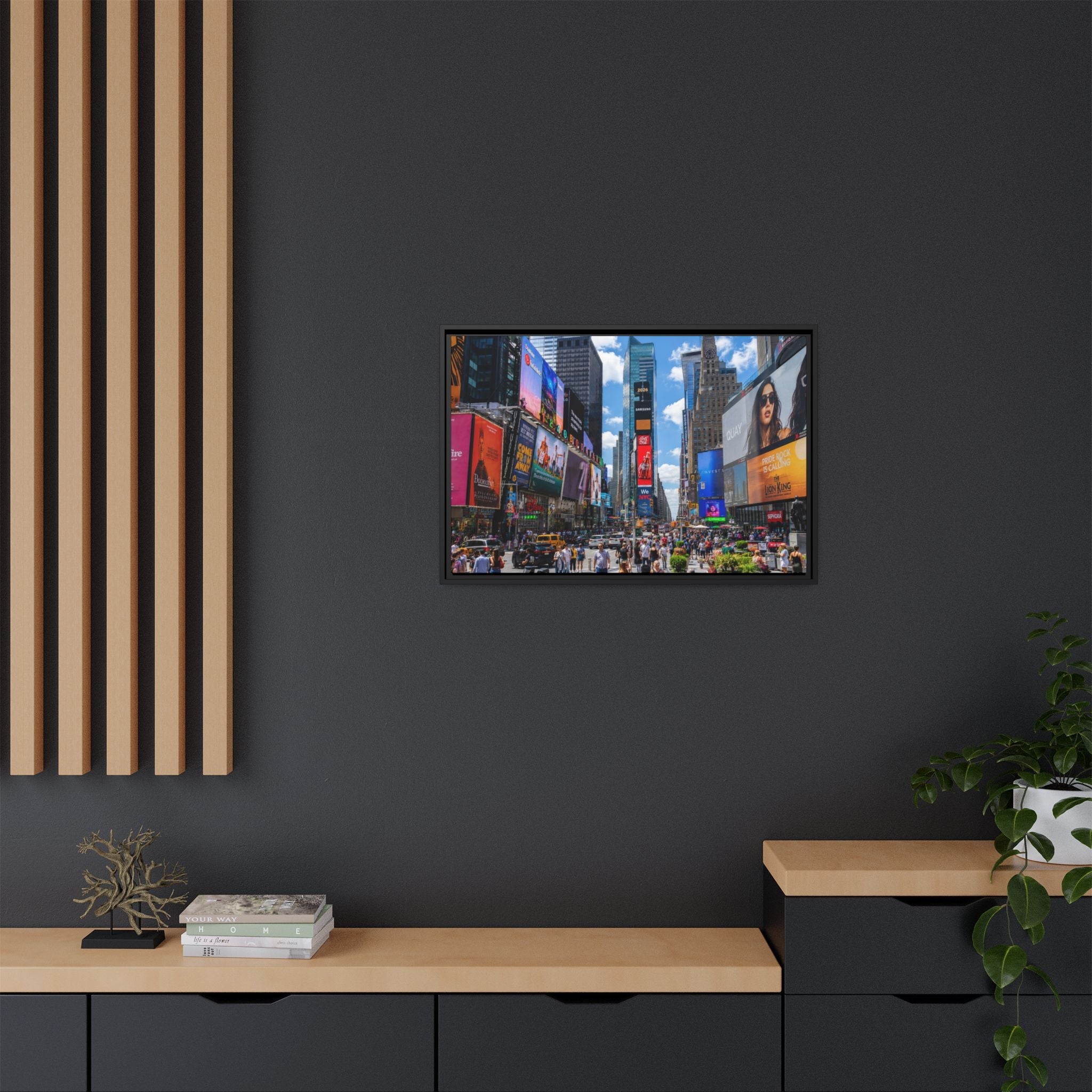 Times Square New York Matte Canvas Framed Wall Art — Vibrant Cityscape Photography