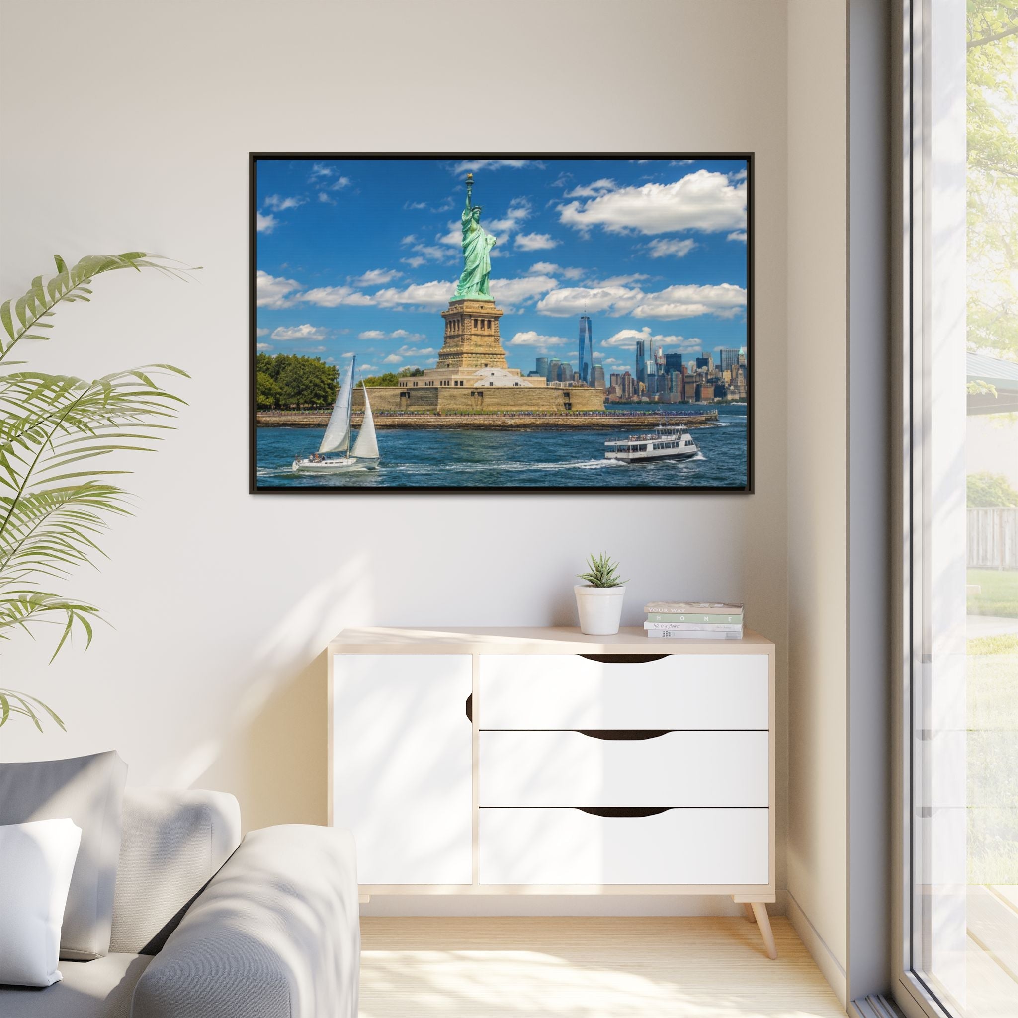 Statue of Liberty Matte Framed Canvas Print — New York City Landmark Wall Art