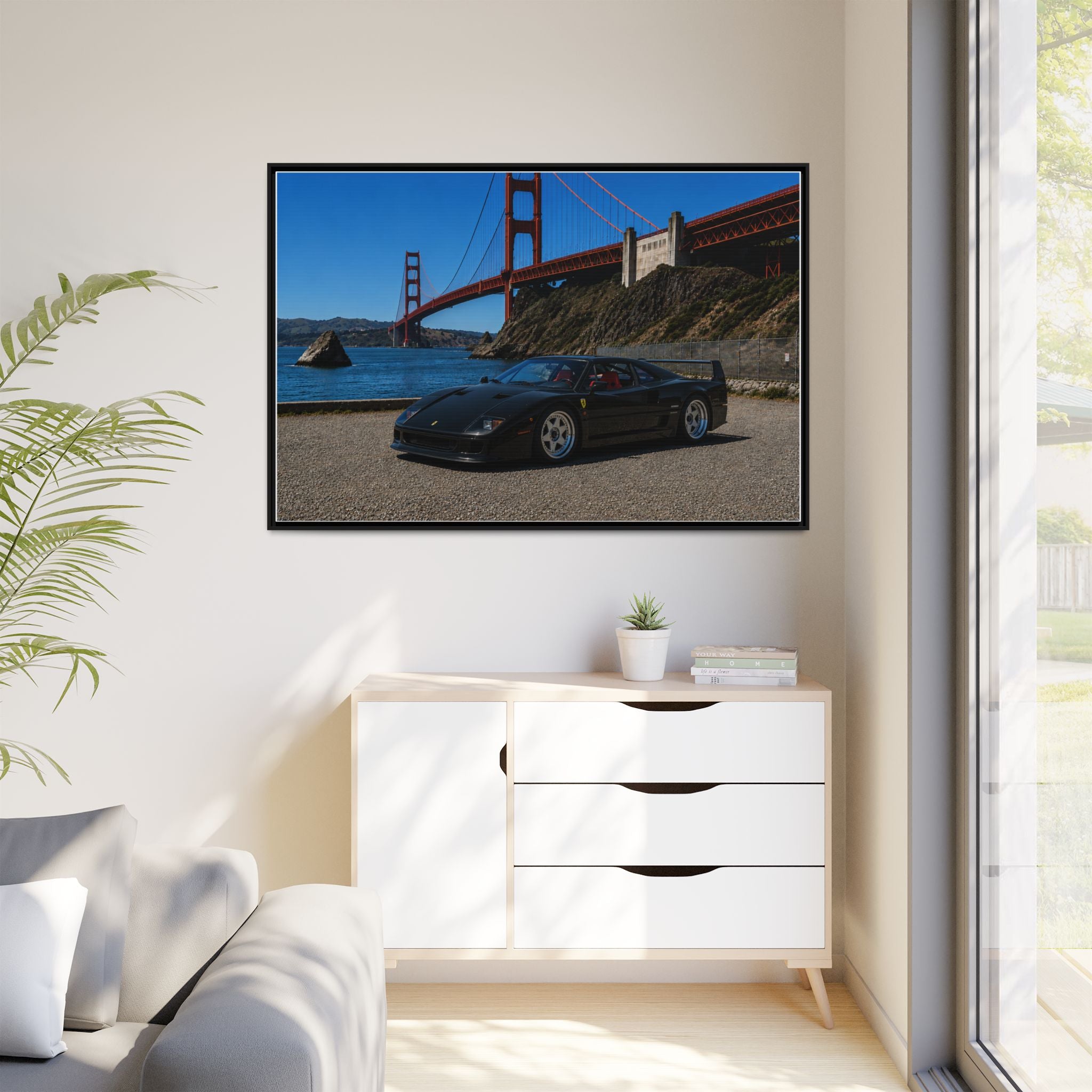 Ferrari F40 1987 At Golden Gate — Stunning Framed Matte Canvas Wall Art