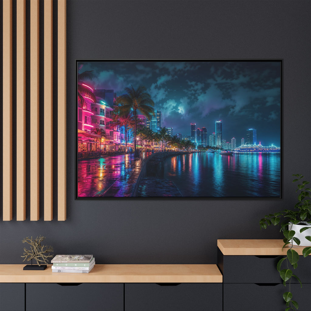 Miami Night Canvas Wall Art Print Ready to Hang