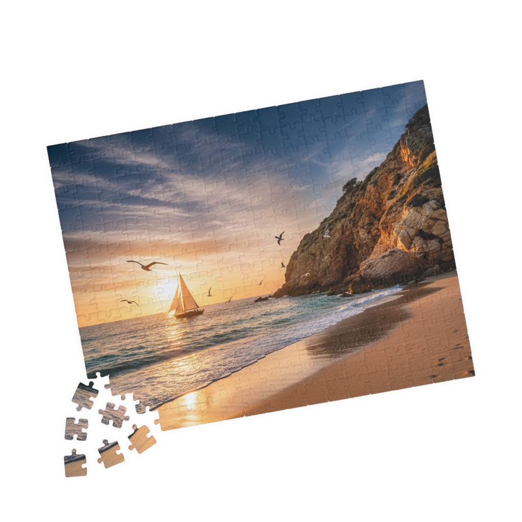 Coastal Sunset Sailboat Jigsaw Puzzle — Scenic Beach Puzzle for Adults & Families (110/252/520/1014 pcs)