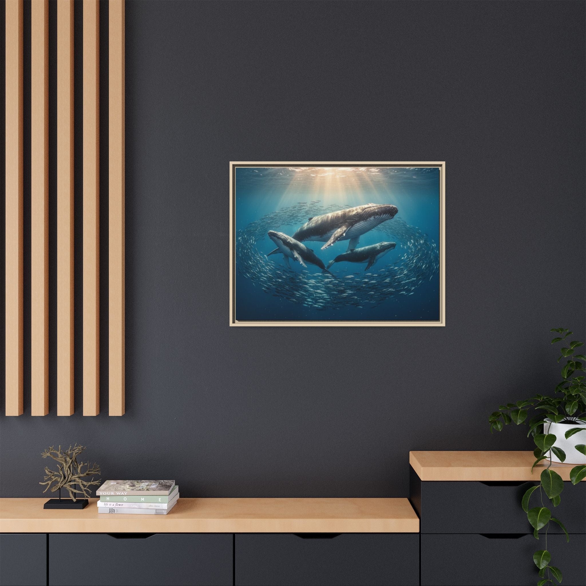 Whale Family Canvas Wall Art - Framed - Stunning