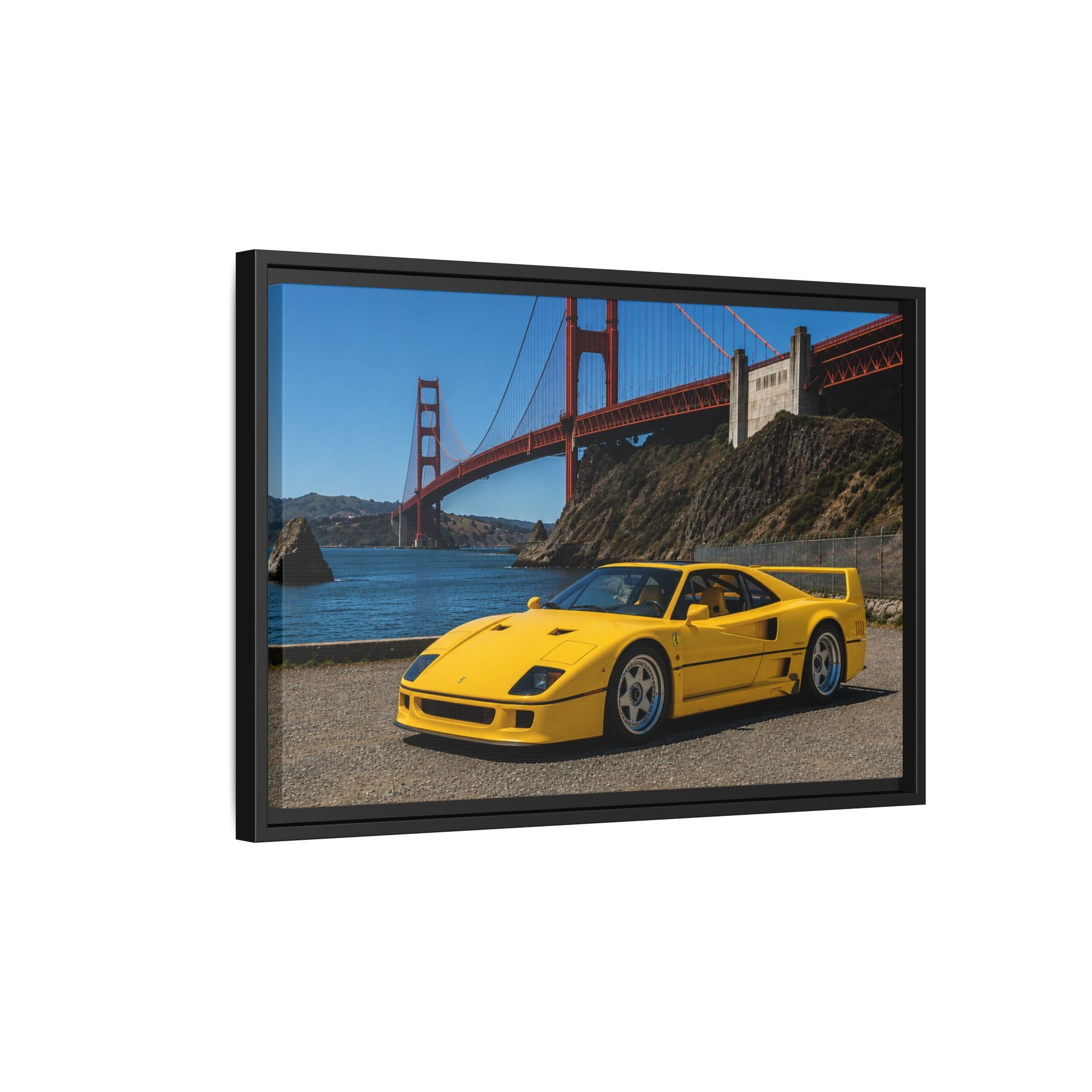 Ferrari 1987 F40 — Yellow Ferrari by the Golden Gate Bridge - Stunning Framed Canvas
