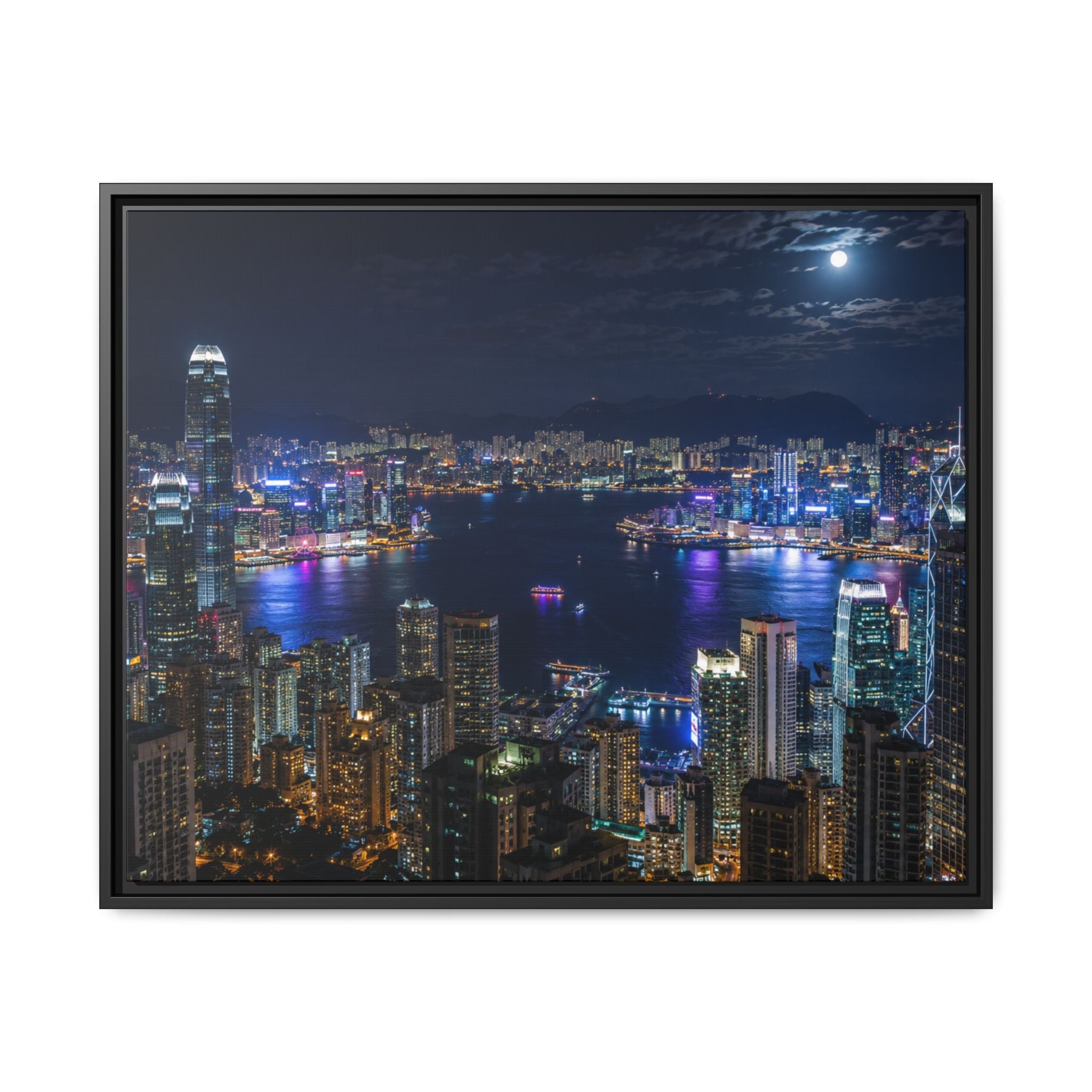 Hong Kong Night City Skape — Nighttime Harbor Skyline - stunning image