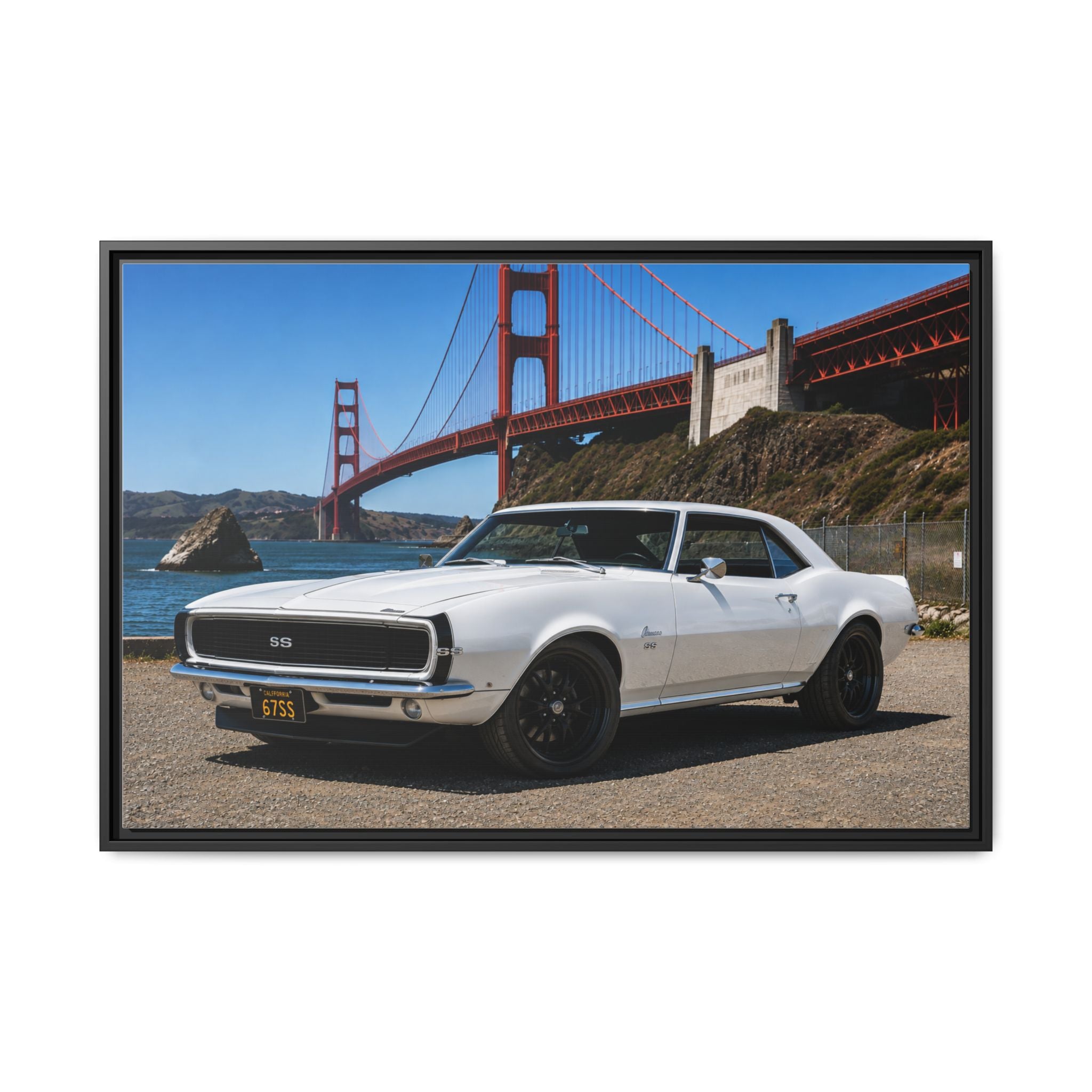 Camaro 1967 Classic On Framed Canvas — By The Golden Gate Bridge