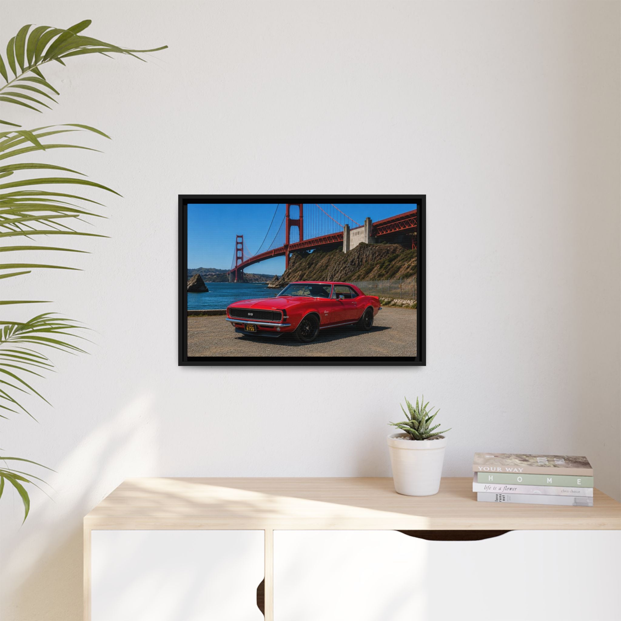 1967 Camaro SS - Stunning Camaro at Golden Gate Bridge - Framed Canvas