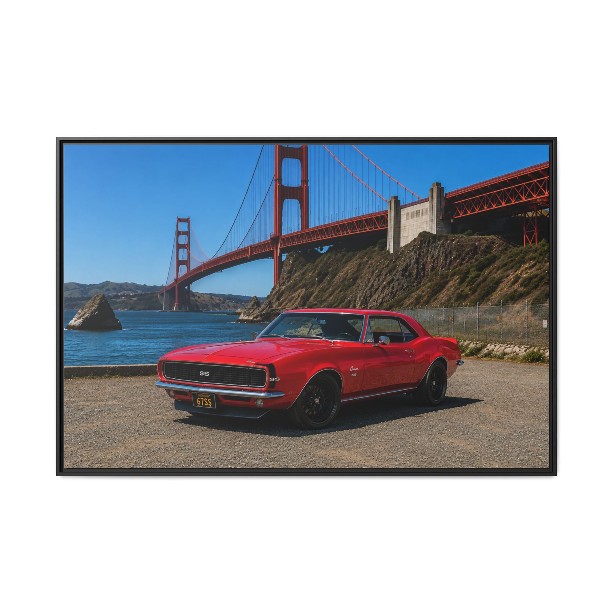 1967 Camaro SS - Stunning Camaro at Golden Gate Bridge - Framed Canvas