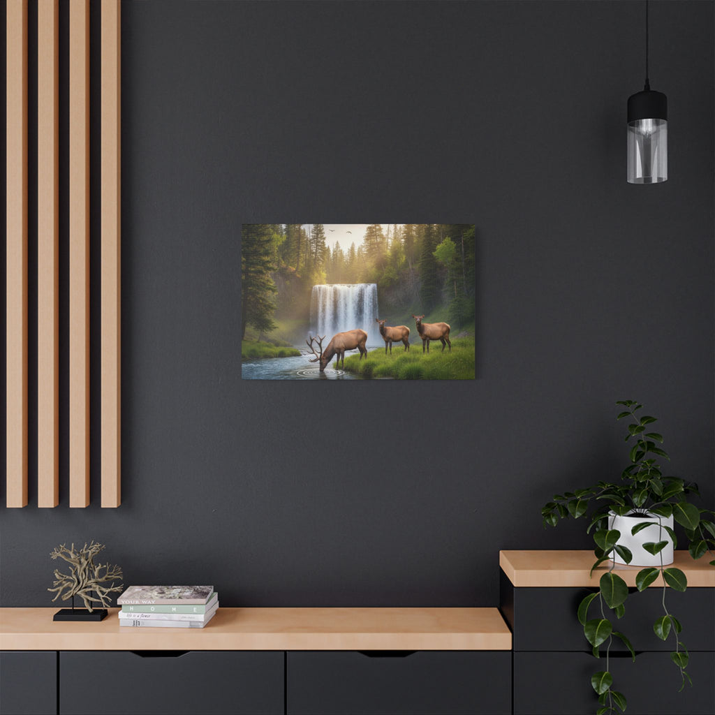 Waterfall Elk Canvas