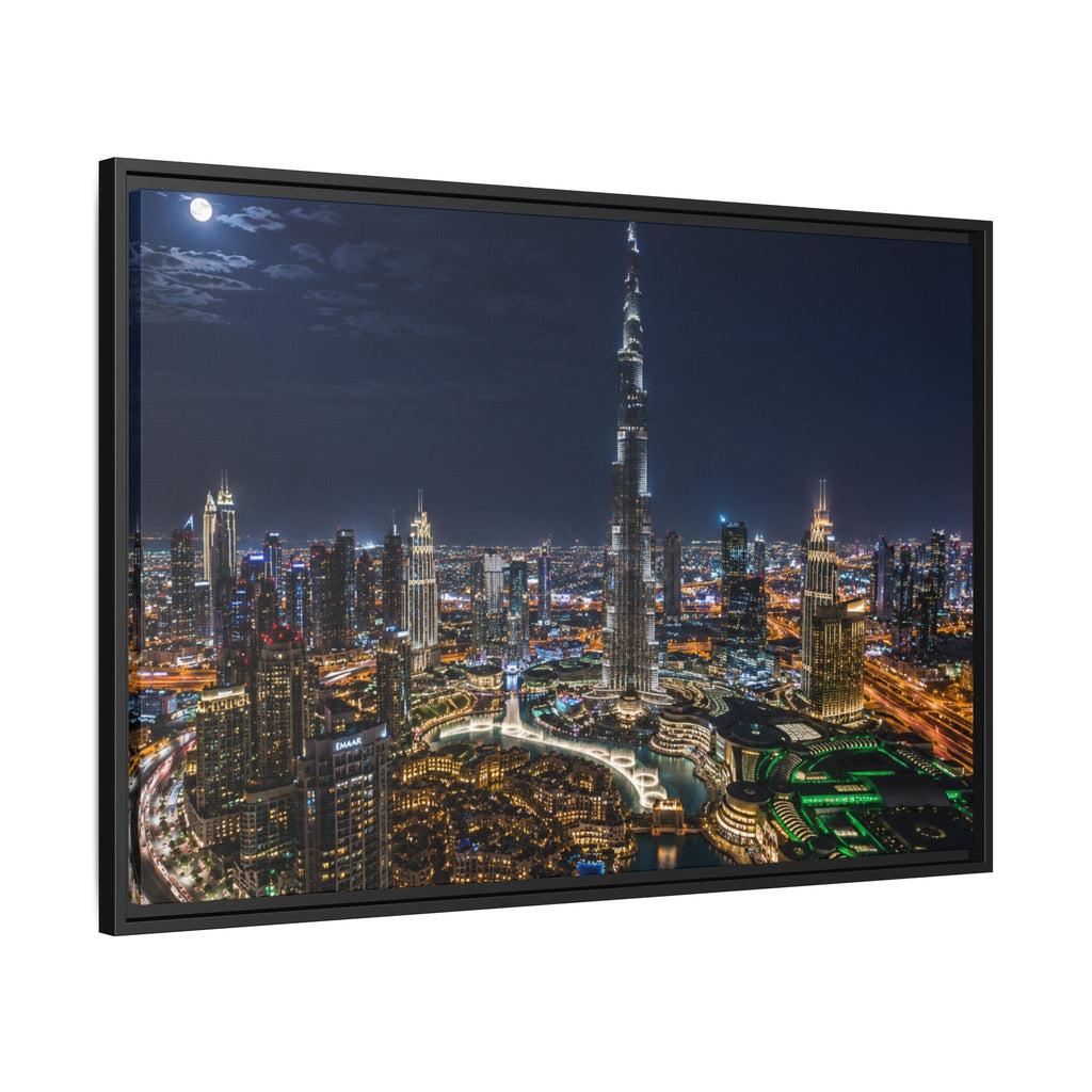 Dubai Night Skyline Matte Framed Canvas Print