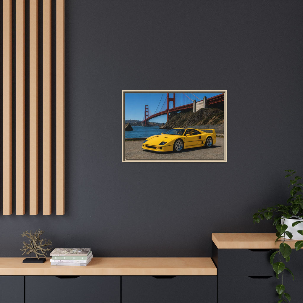 Ferrari 1987 F40 — Yellow Ferrari by the Golden Gate Bridge - Stunning Framed Canvas