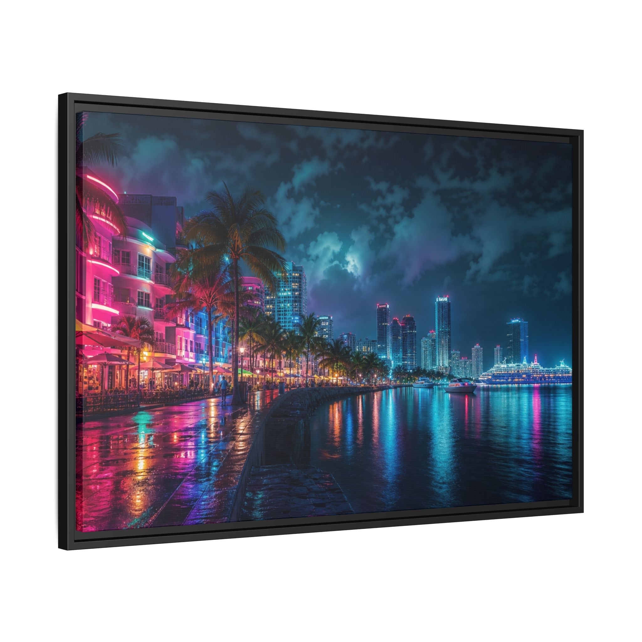 Miami Night Canvas Wall Art Print Ready to Hang