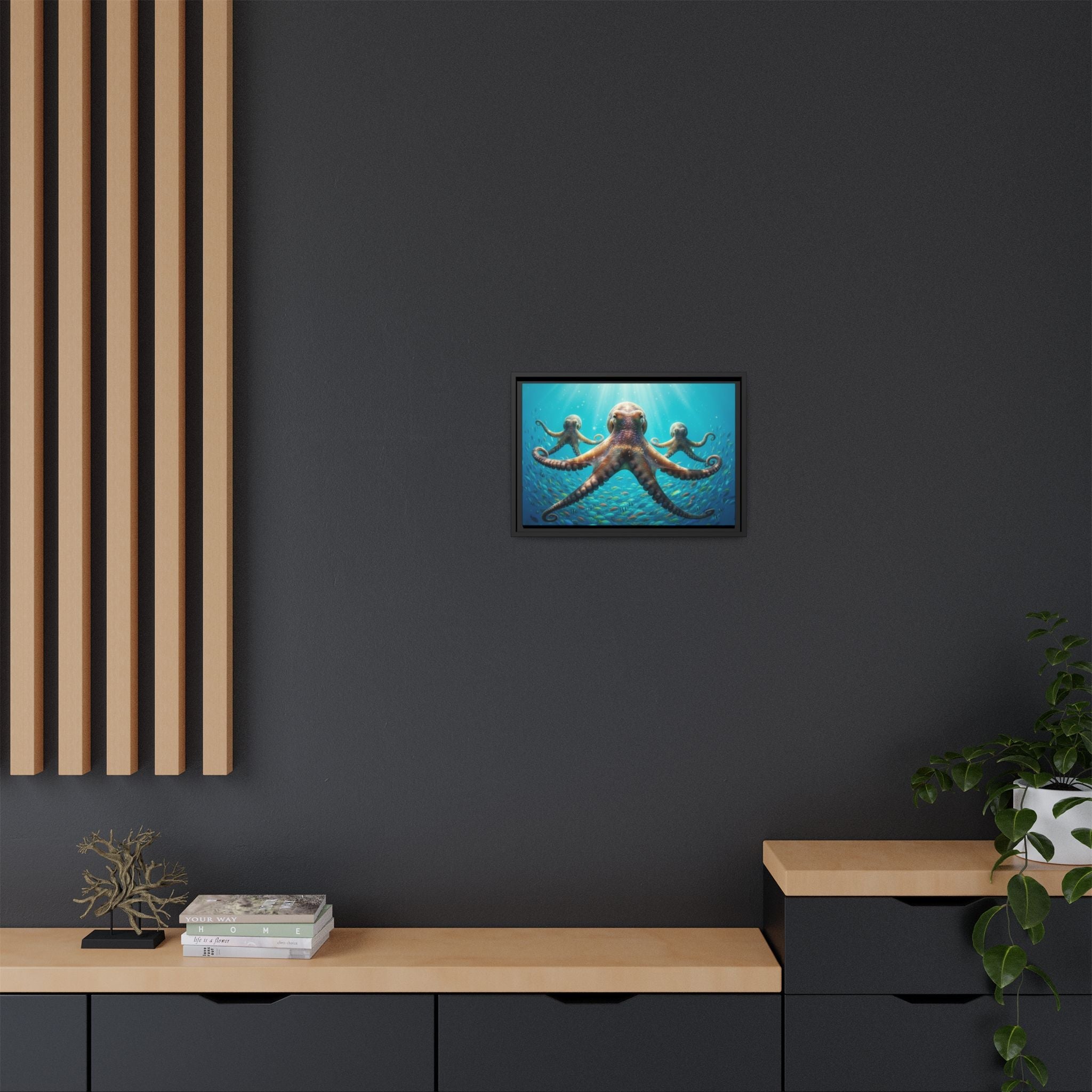 Framed Octopus Art Print — Vibrant Underwater Canvas Wall Decor