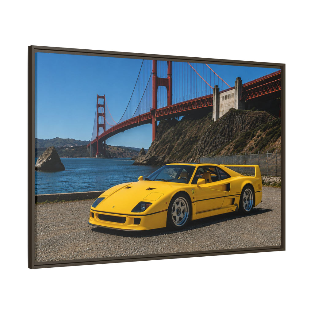 Ferrari 1987 F40 — Yellow Ferrari by the Golden Gate Bridge - Stunning Framed Canvas