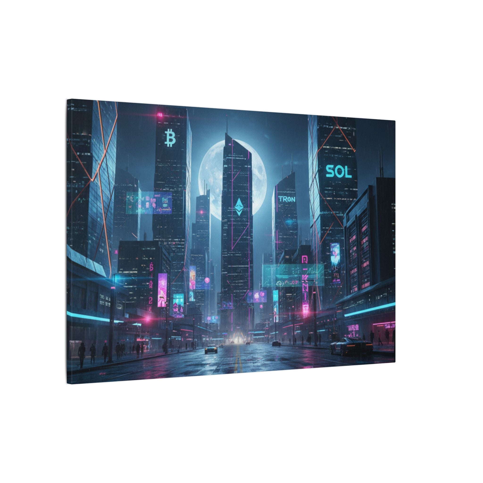 Cybercity Neon Canvas Print — Futuristic Nightscape Wall Art