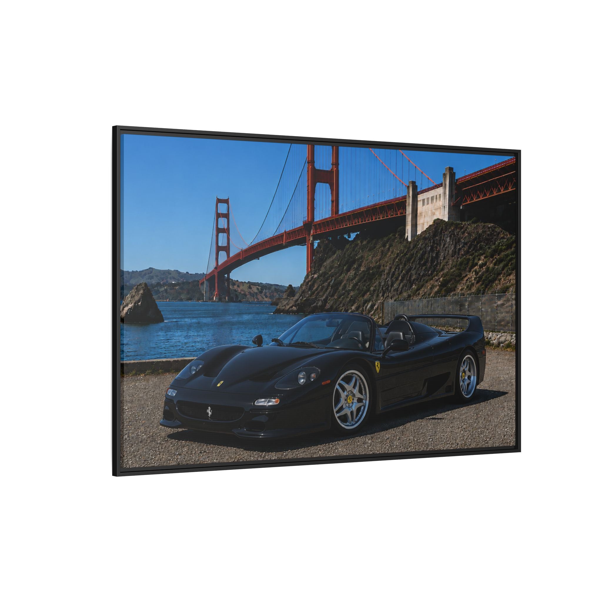 Ferrari F50 1995 — By The Golden Gate Bridge - Framed Canvas Matte Print