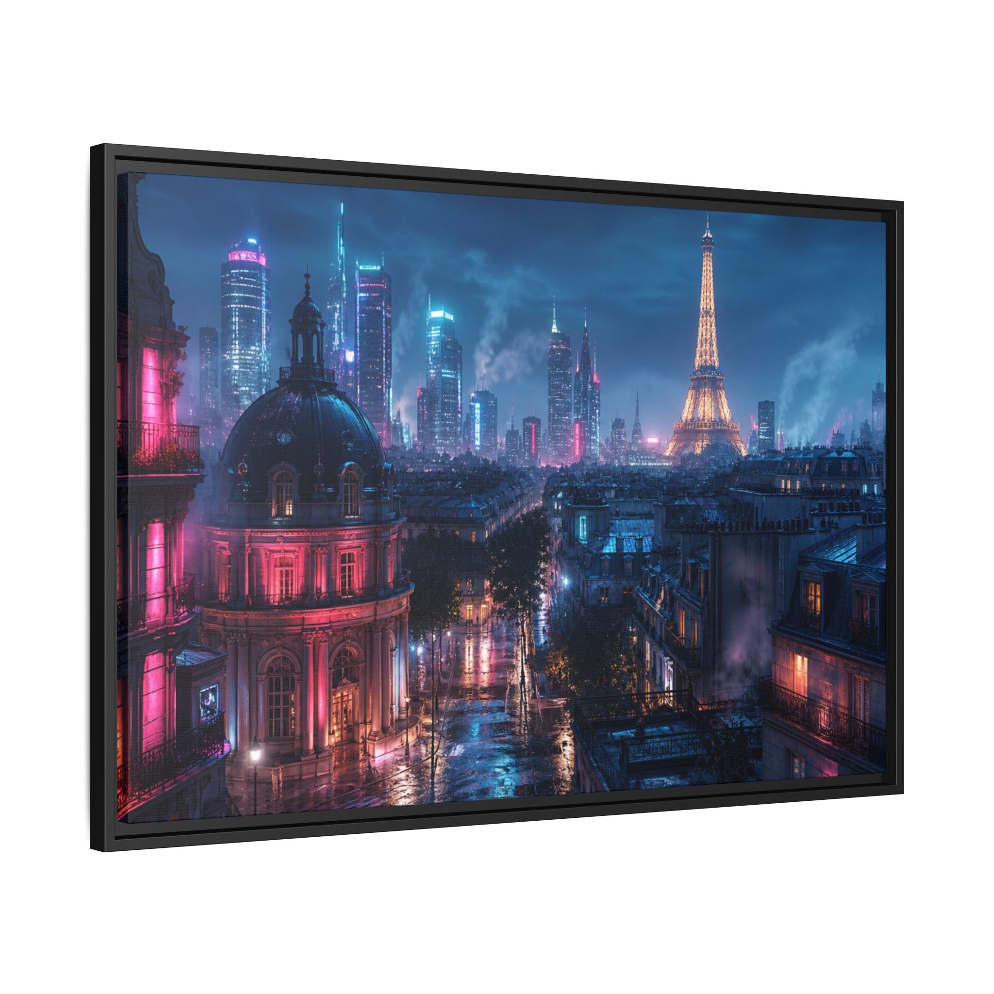 Paris Neon Night Canvas Wall Art Print Ready to Hang