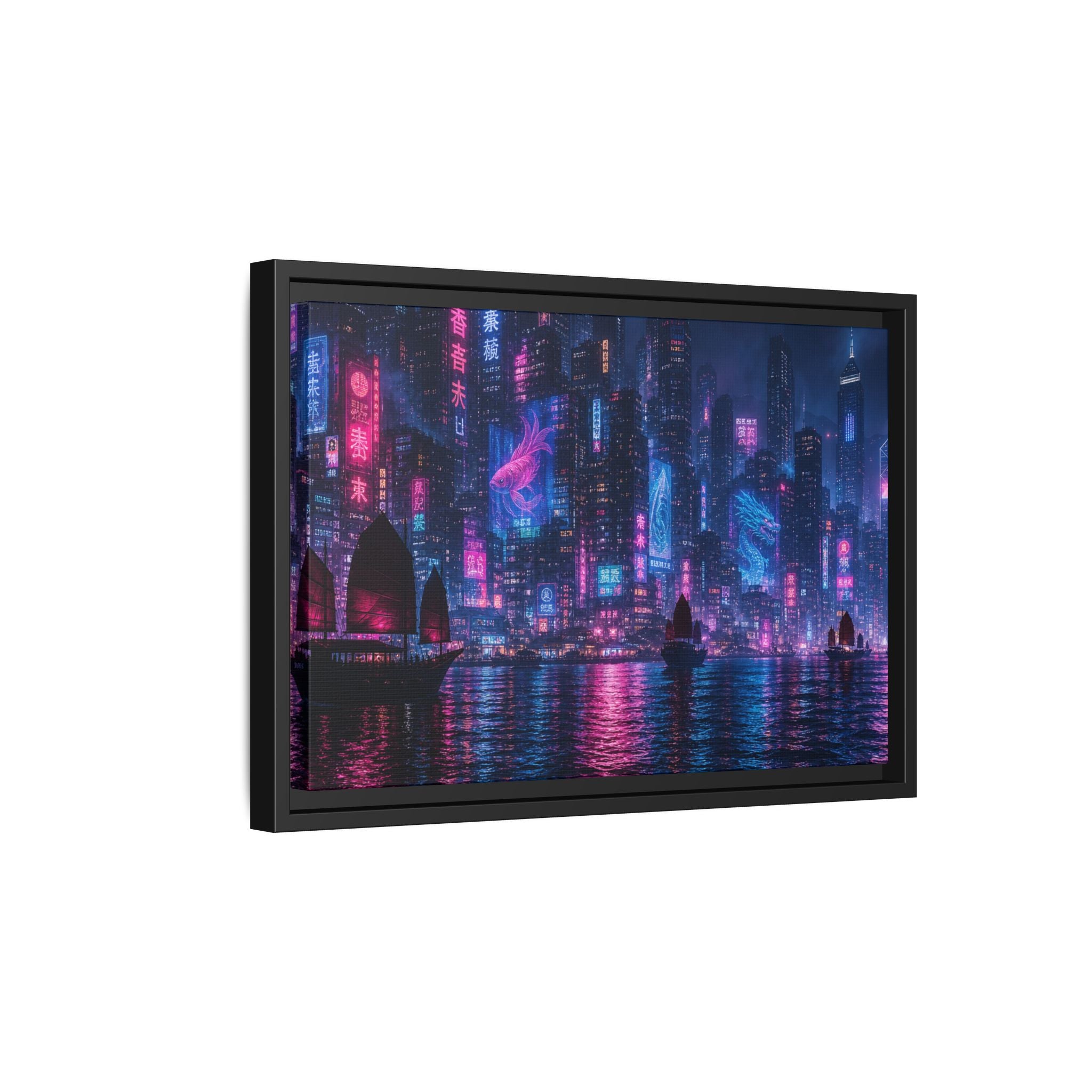 Hong Kong Harbor Night Canvas Wall Art Print Ready to Hang